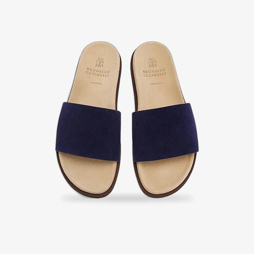 Brunello Cucinelli "Blue Suede Slide Sandals"